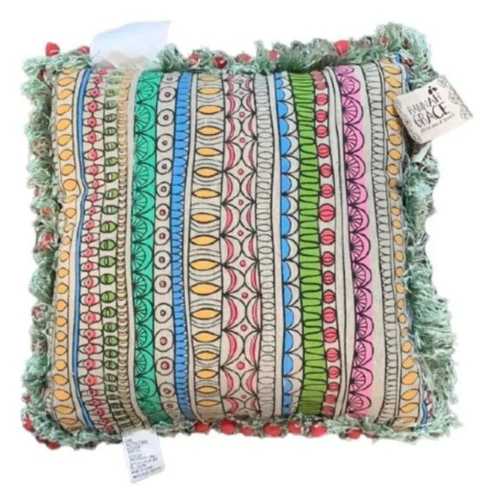 Hannah Grace Kindred Spirits Throw Pillows Set of 2 Gold Foil Pom Pom NWOT